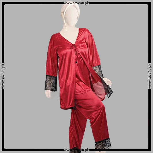Elegant Nightie Satin SIlk Smooth Pajama Set