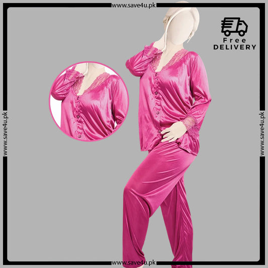 Satin Silk Lace-Trimmed Smooth Pajama Set