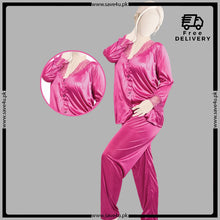 Load image into Gallery viewer, Satin Silk Lace-Trimmed Smooth Pajama Set
