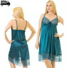 Load image into Gallery viewer, Ladies Satin Silk Trim Lace Design Comfy Nightgown Lingerie
