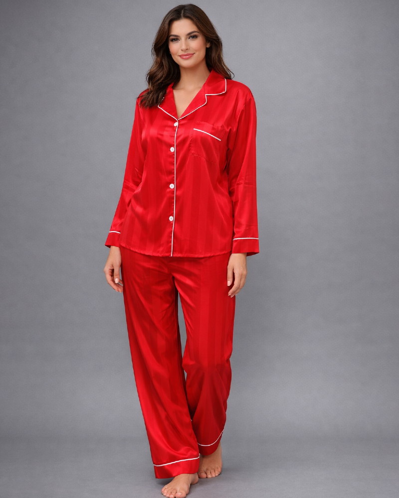 Lining Satin Silk 2-Pieces Pajama Set
