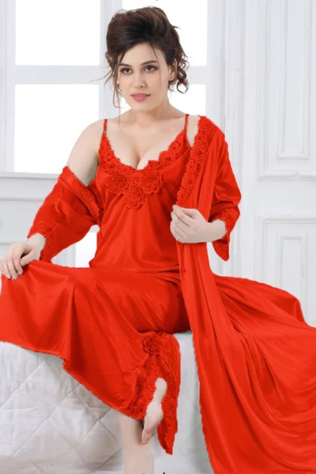 Satin Silk 2-Pcs Nightwear Lingerie