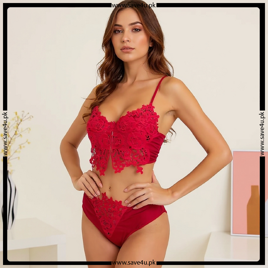 Lace Trim Fancy See Through Lingerie Set