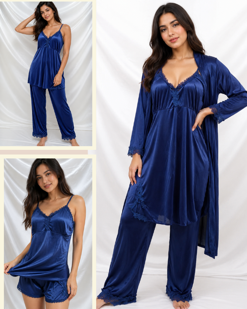 Luxury Soft Satin Silk Bridal 5 Pcs Nightwear