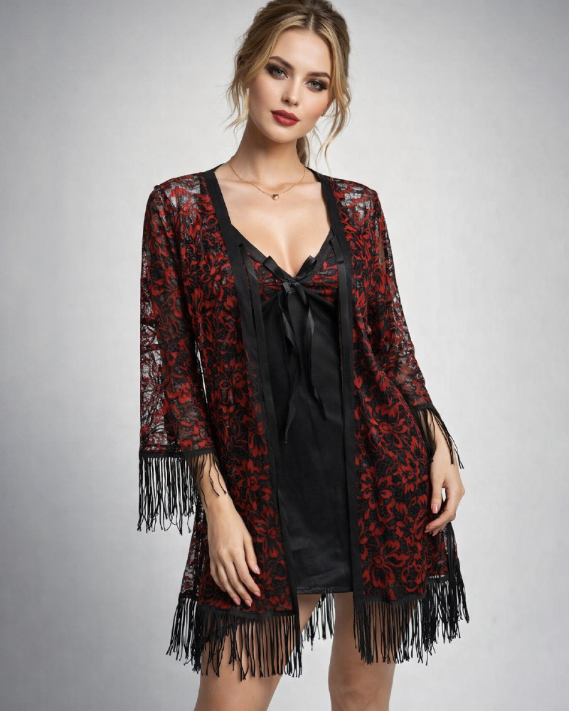 Lace Embroidered 3-Piece Nightwear