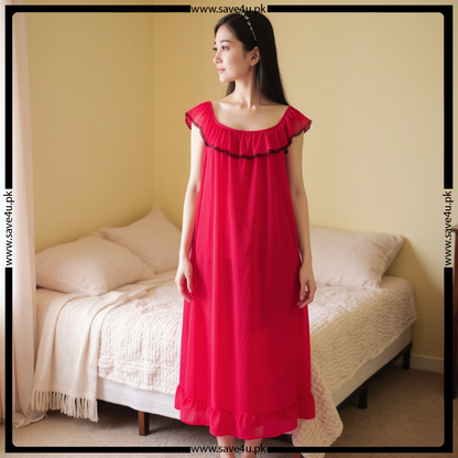 Satin Silk Long Frock Style Nighty for Women