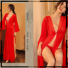 Load image into Gallery viewer, Transparent Front Open Elegant Stylish Robe and Panty Set
