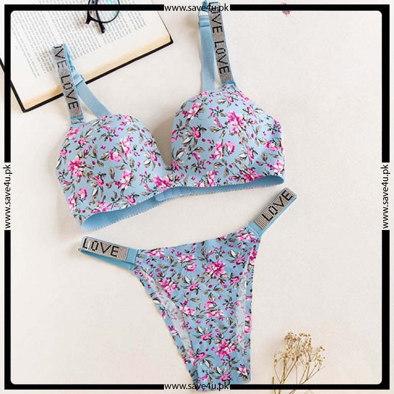 Summer's Printed Double Padded Bra With Thong