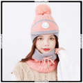 Winter Fleece Warm Cap & Scarf Set With Attached Face Mask For Ladies