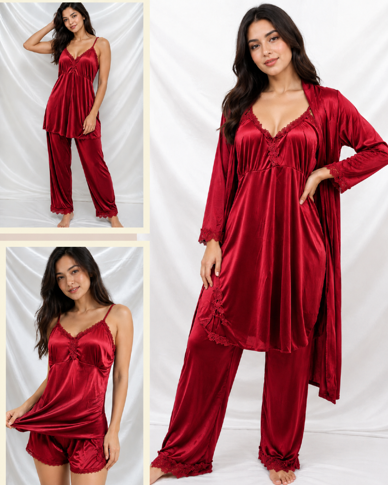 Luxury Soft Satin Silk Bridal 5 Pcs Nightwear