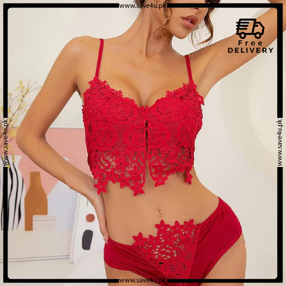 Lace Trim Fancy See Through Lingerie Set