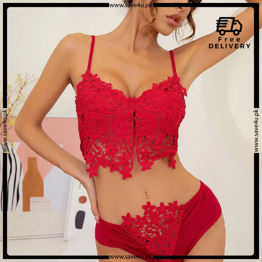 Lace Trim Fancy See Through Lingerie Set