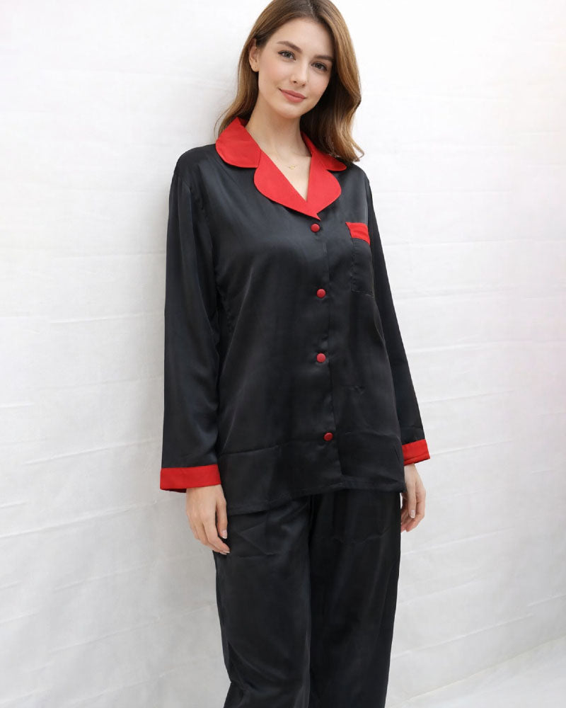 Satin V-Neck Elegance with Notched Collar