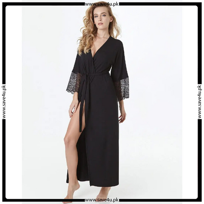 Lace Trim Satin Silky Elegant Single Robe