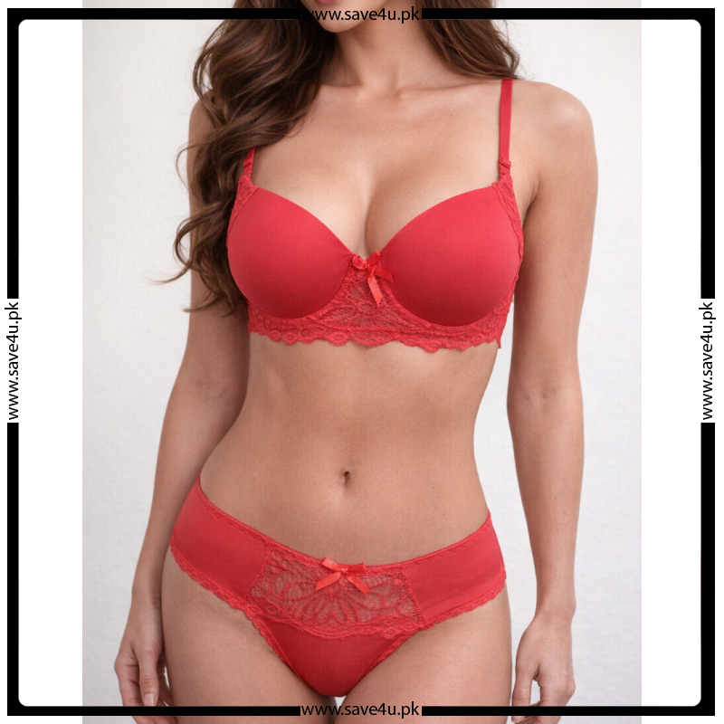 Double Padded Lace Trim Design Bra Set