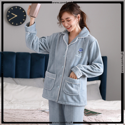 Rozy Warm Thick Fluffy Warm Winter Pajama Set