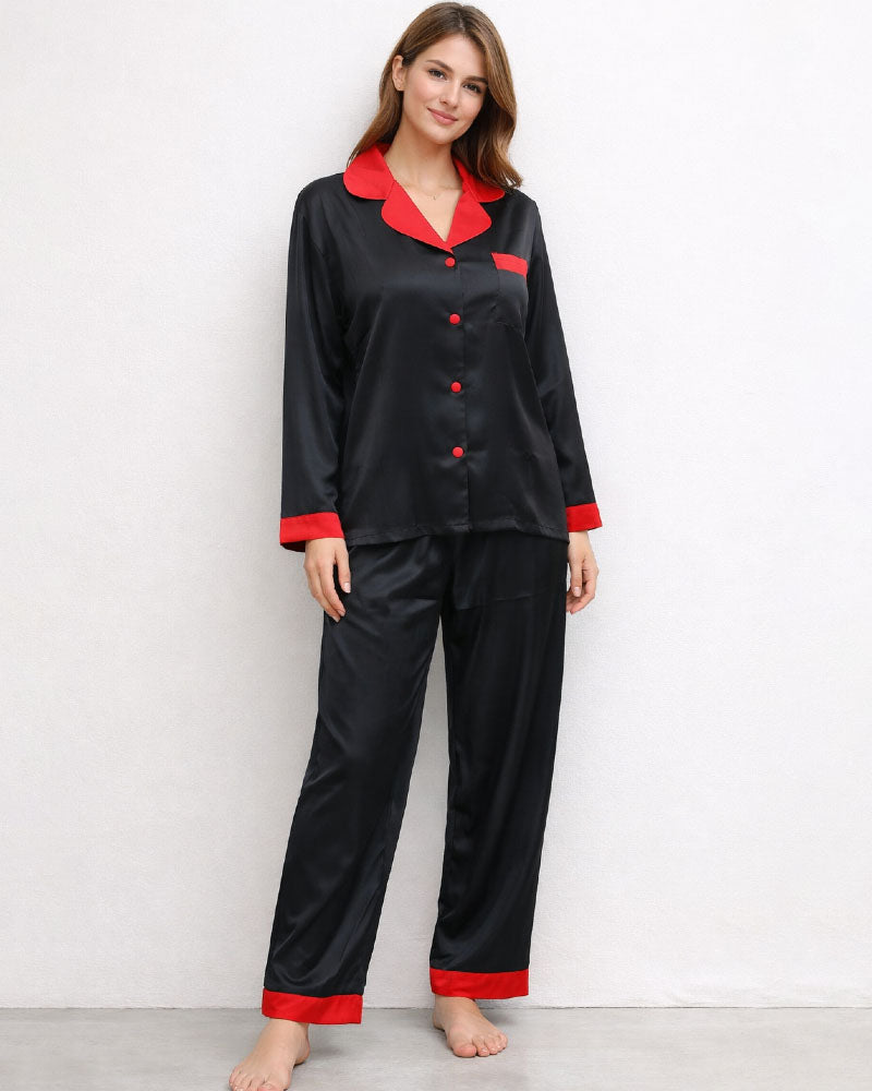 Satin V-Neck Elegance with Notched Collar
