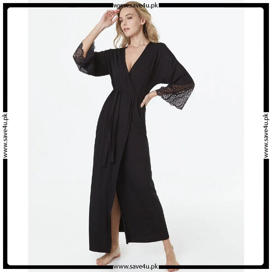 Lace Trim Satin Silky Elegant Single Robe
