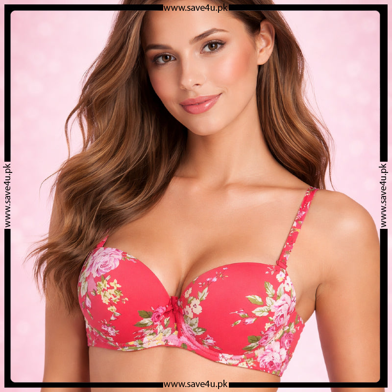 Leaf Printed Thin Padded Demi Cup Bra