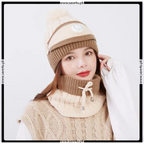 Winter Fleece Warm Cap & Scarf Set With Attached Face Mask For Ladies