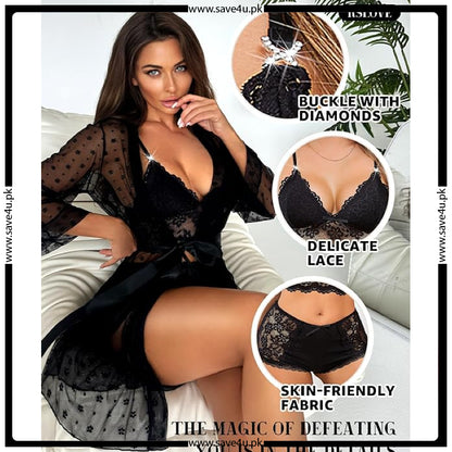 Sheer Temptation 3-Piece Net Short Lingerie Set