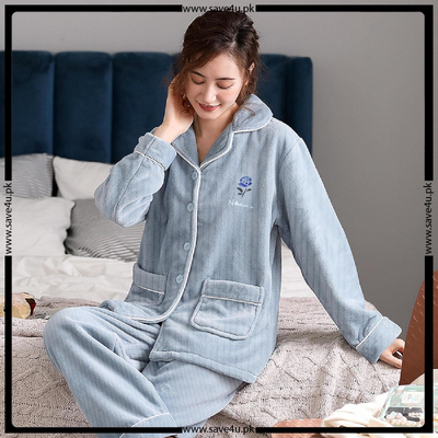 Rozy Warm Thick Fluffy Warm Winter Pajama Set