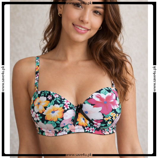 Leaf Printed Thin Padded Demi Cup Bra