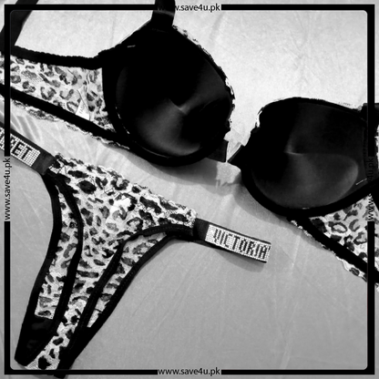Padded Push Up Cheeta Printed Bra Set
