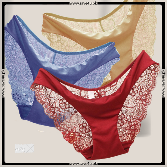 Pack of 3 Beautiful Floral Lace Design Thong Panties