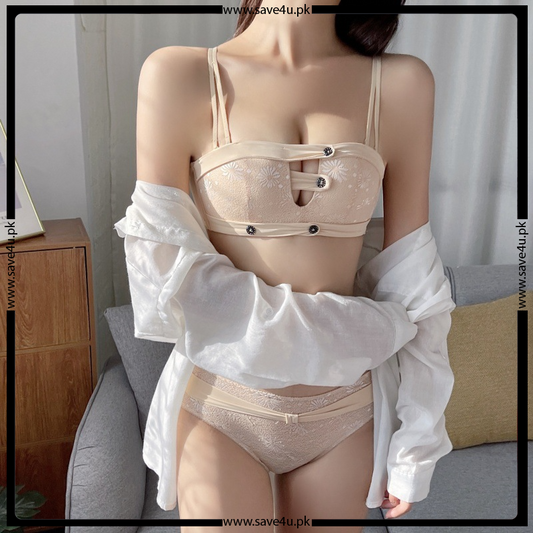 Romantic Decorated Push-Up Bra and Panty Set