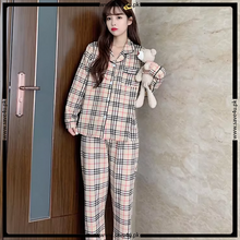 Load image into Gallery viewer, Norch Collar Check Design Full Sleeves Summer&#39;s Pajama Set
