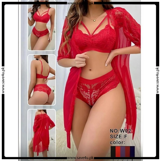 3 Pcs Sheer Romance Sleepwear
