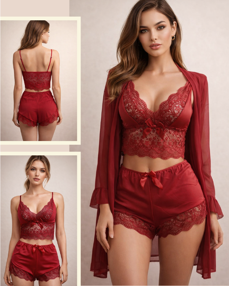 Elegance Lace 3-Piece Lingerie Set for Women