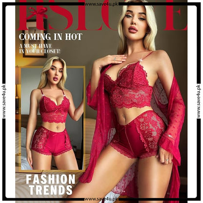 Sheer Temptation 3-Piece Net Short Lingerie Set