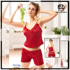 2 Pcs Plain Satin Silk Short Lingerie