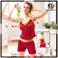 Load image into Gallery viewer, 2 Pcs Plain Satin Silk Short Lingerie
