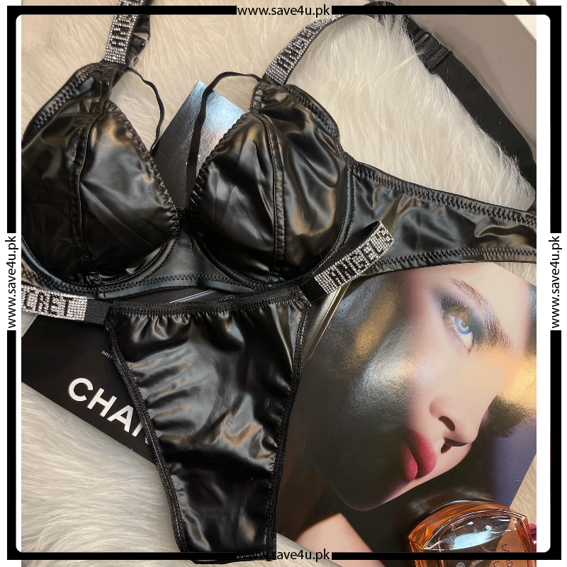 Non Padded Wired Leather Bra Set