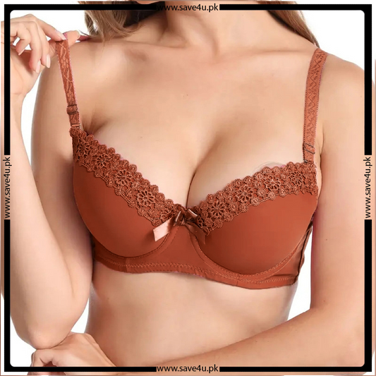 Embroidered Double Padded Nylon Push Up Bra