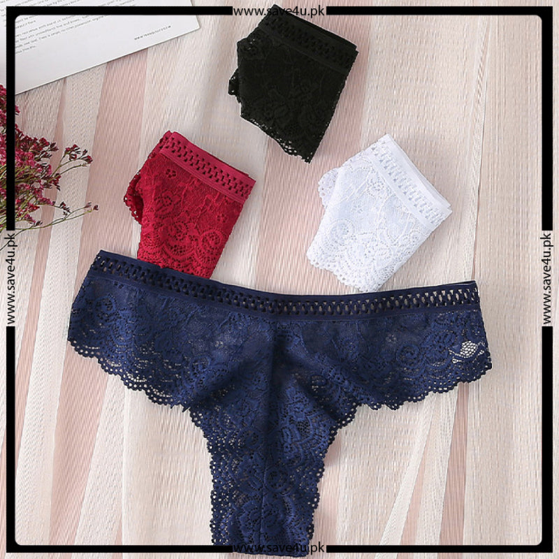 Pack of 4 Stylish Embroidery Thong Panties