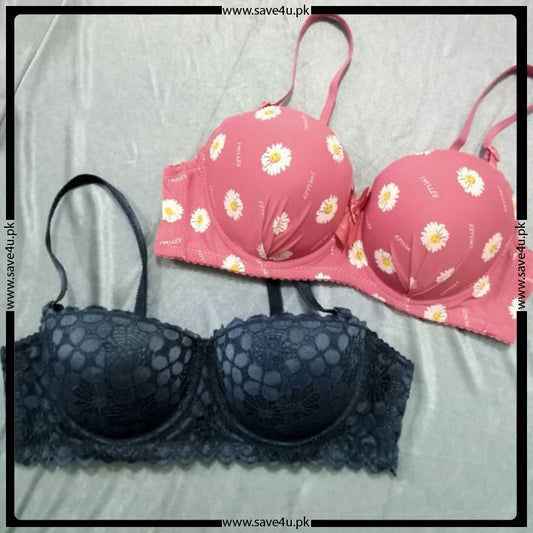 Pack Of 2 Full Printed & Lace Padded Bra