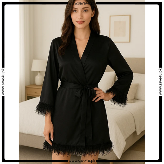 Short Satin SIlk Elegant Robe For Ladies