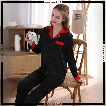 Satin V-Neck Elegance with Notched Collar