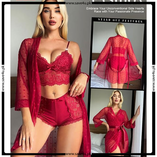 Sheer Temptation 3-Piece Net Short Lingerie Set