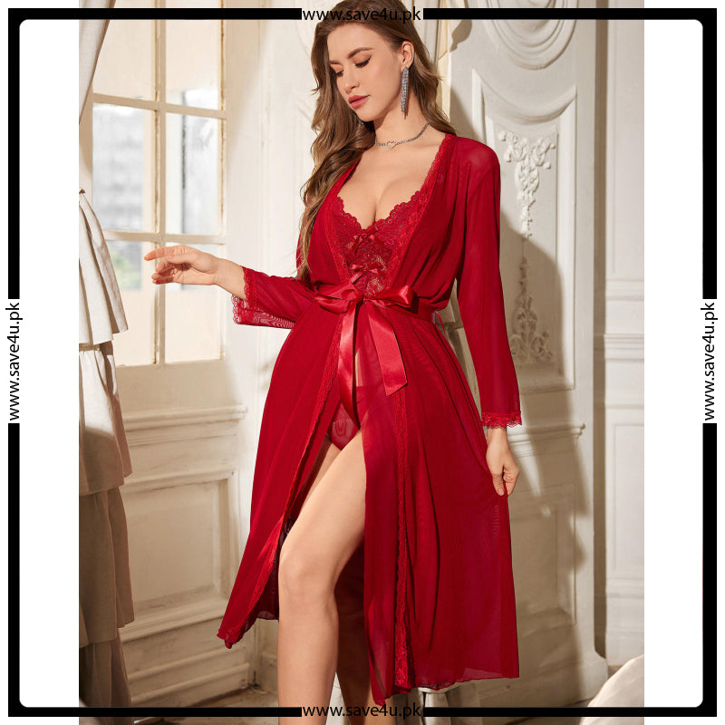 3 Piece Soft Net Long Nighty