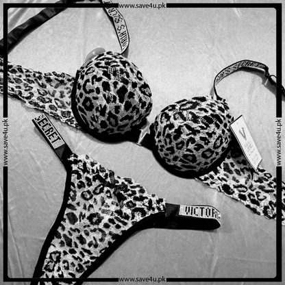 Padded Push Up Cheeta Printed Bra Set