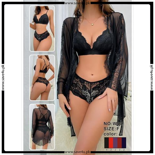 3 Pcs Soft Net Short Lingerie