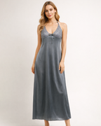 Elegant 2-Pcs Long Satin Silk Lingerie