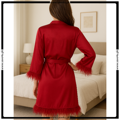 Short Satin SIlk Elegant Robe For Ladies