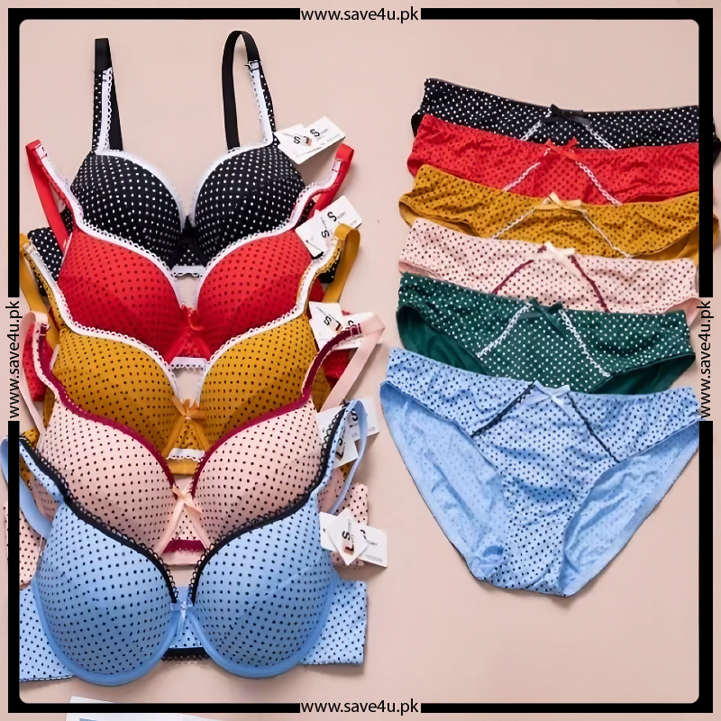 Polka Dot Printed Thin Padded Bra & Panty Set