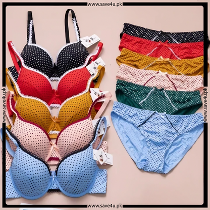 Polka Dot Printed Thin Padded Bra & Panty Set